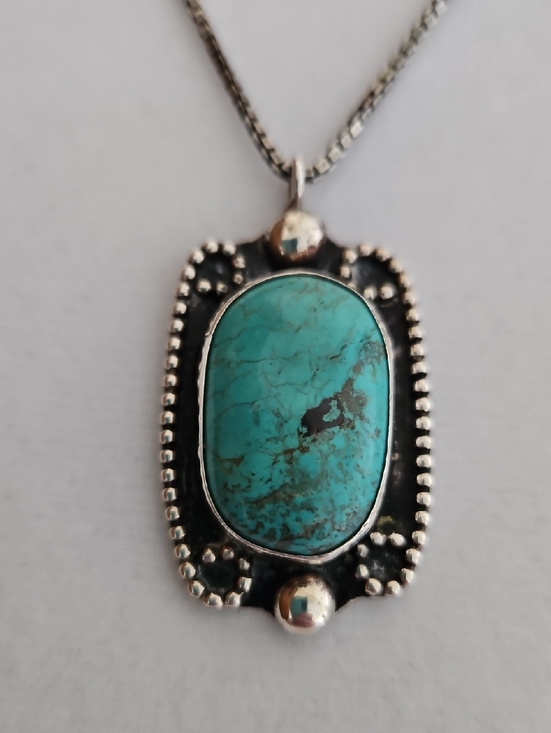 Vintage Jewelry - Vintage Sterling Silver Turquoise Pendant